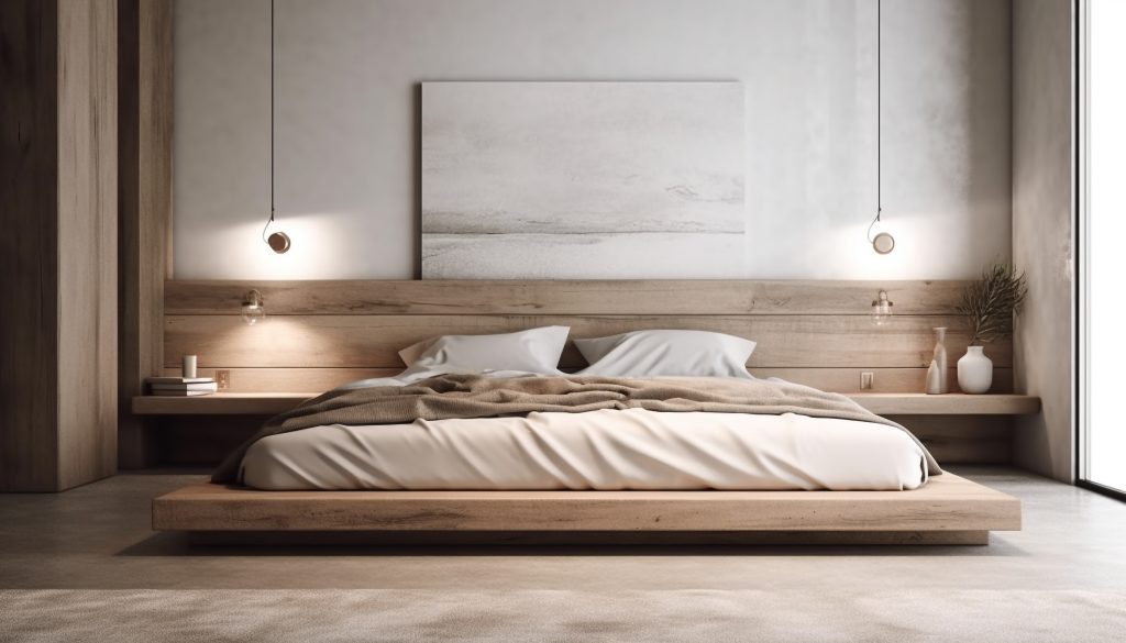 Una opción de cabecero de cama es un friso de madera natural